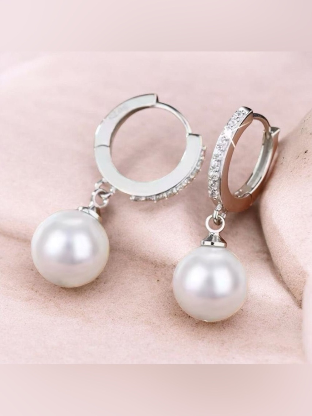 Sterling Silver Pearl Drop Hoop Earrings - Freshwater Pearl